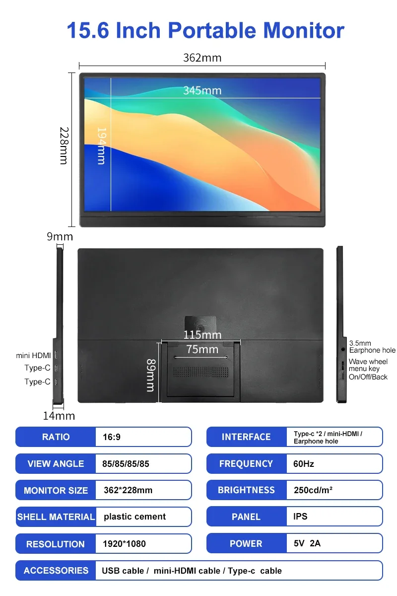 Portable Monitor 15.6 Inch 1080P Type C - 2026 New Ultralight Portable 15.6 Inch