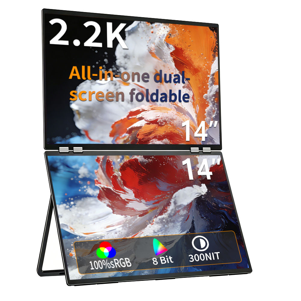 Dual Screen Portable Monitor Extender - 14-Inch Dual Portable Monitor 2.2K Stacked