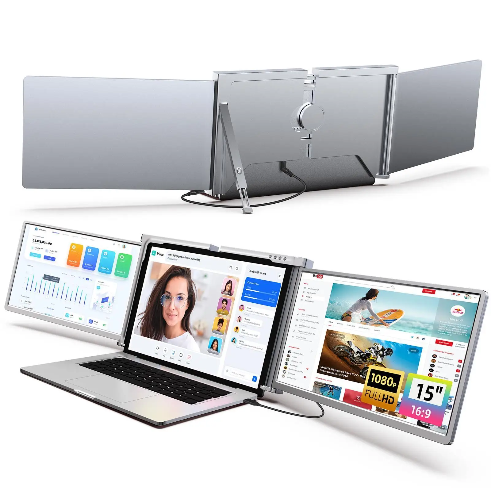 Dual Screen Portable Monitor Extender - Customize 15 Inch ONE CABLE for
