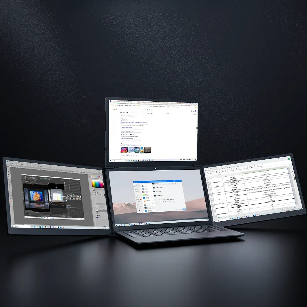 Triple Screen Laptop Monitor Foldable - 13 inch PC Dual Screen LCD