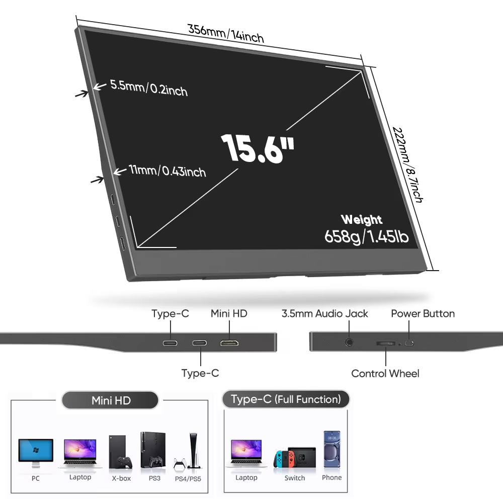 AHXJJKA 15.6-Inch Portable Mon - Portable Monitor 15.6 Inch 1080P Type C 评论和价格