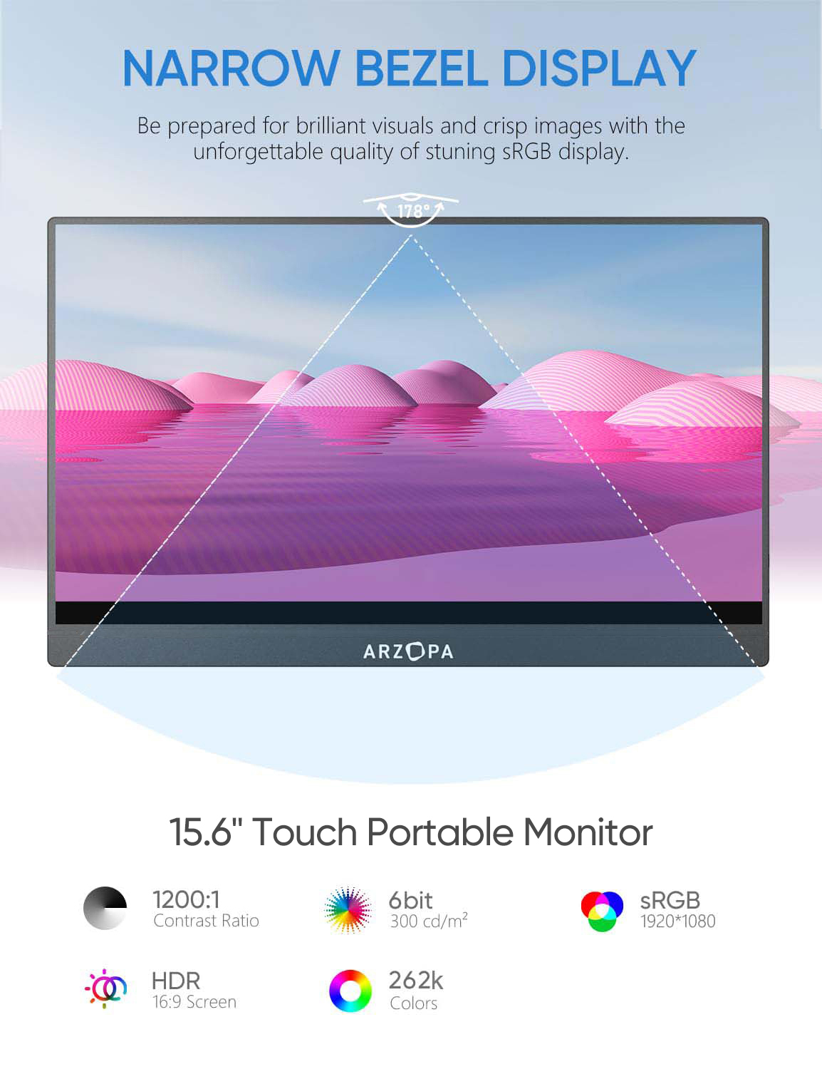 Arzopa A1T 10 Points Touchscre - Portable Monitor 15.6 Inch 1080P Type C 评论和价格