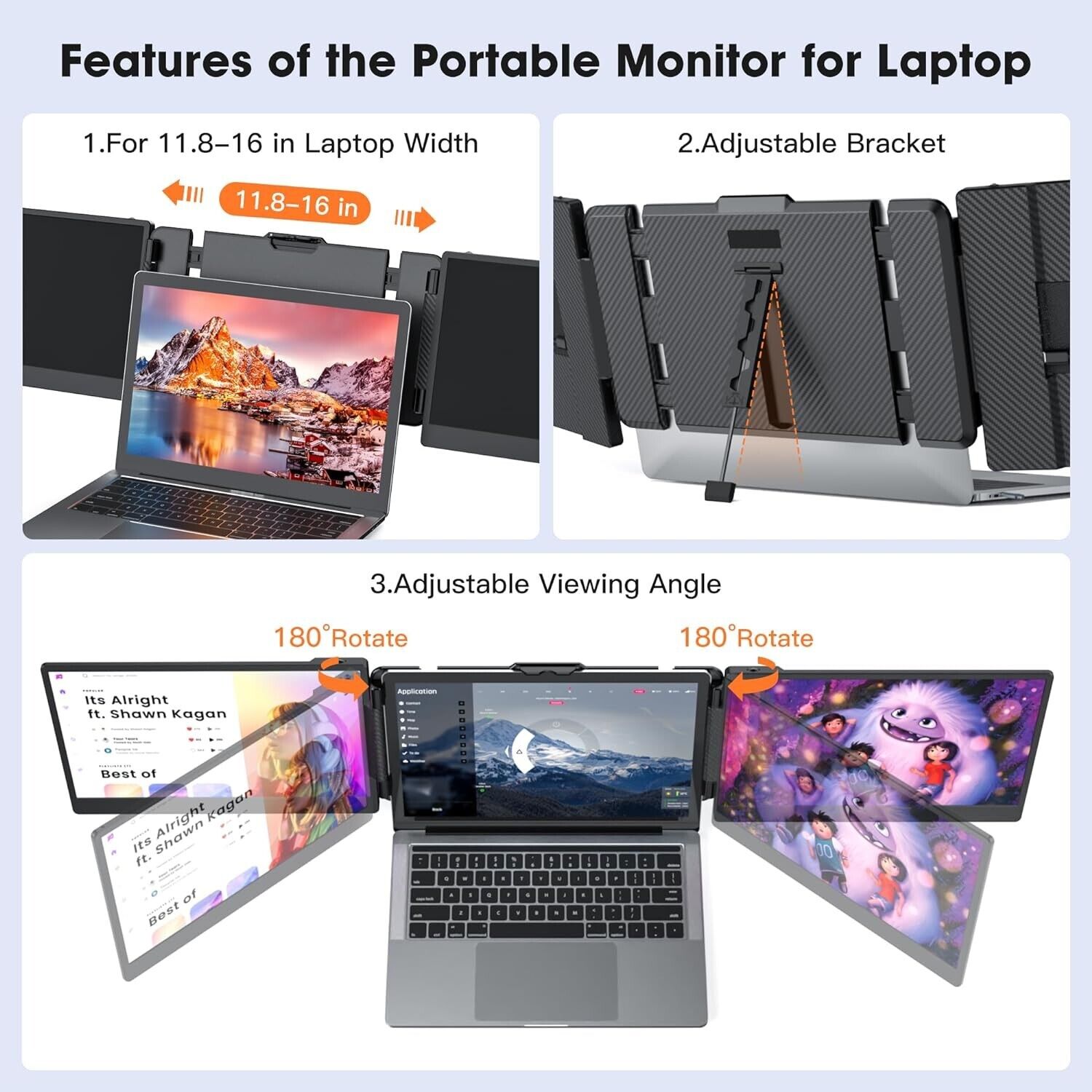 S2 14-Inch FHD 1080P IPS Lapto - Triple Screen Laptop Monitor Foldable 评论和价格