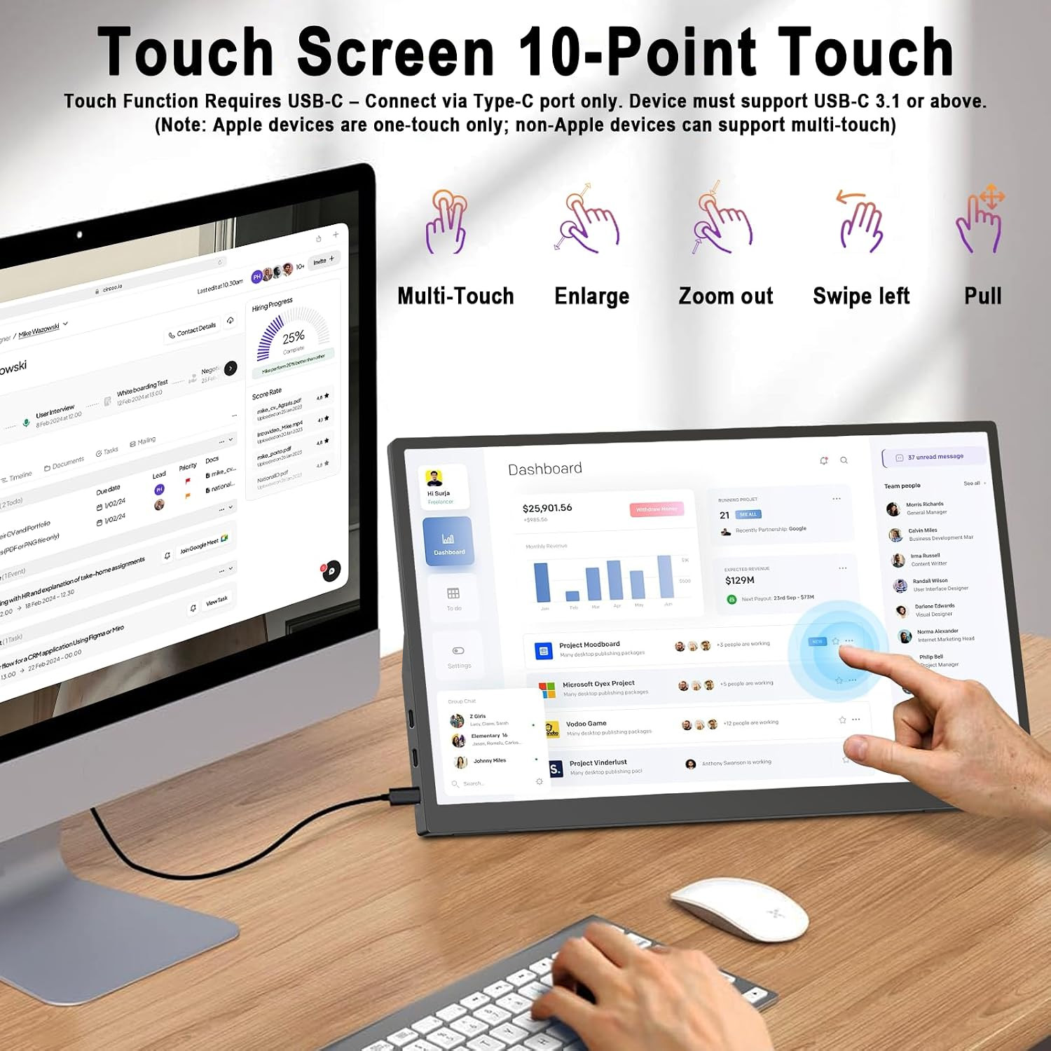 15.6 Inch Portable Touch Monit - Portable Monitor 15.6 Inch 1080P Type C 评论和价格