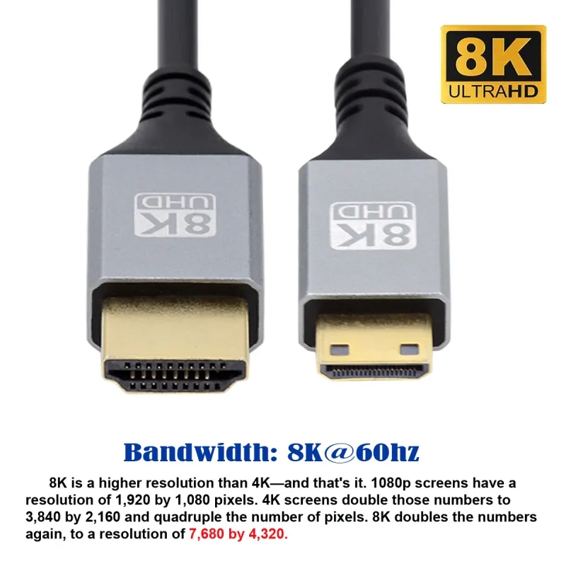 8K Mini HDTV 2.1 Ultra Thin HD - Mini Hdmi To Hdmi Cable Ultra Slim 评论和价格