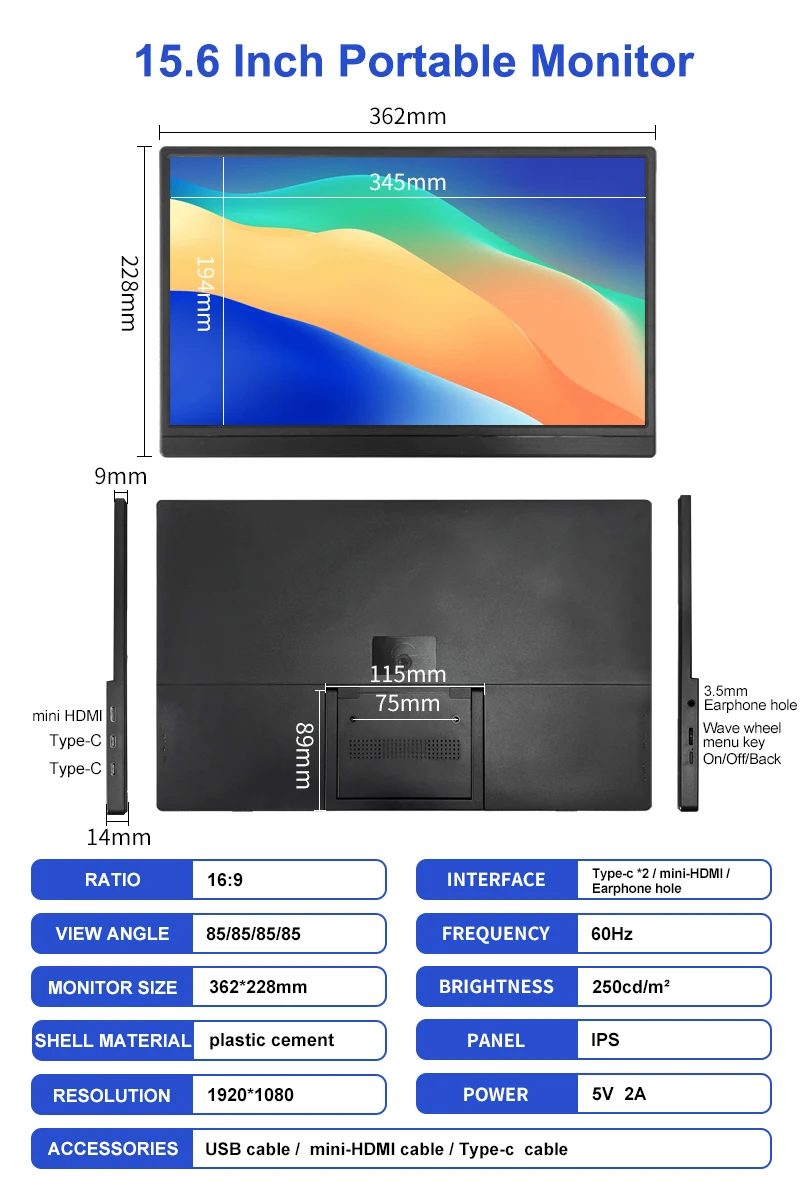 Ultralight Portable 15.6 Inch  - Portable Monitor 15.6 Inch 1080P Type C 评论和价格