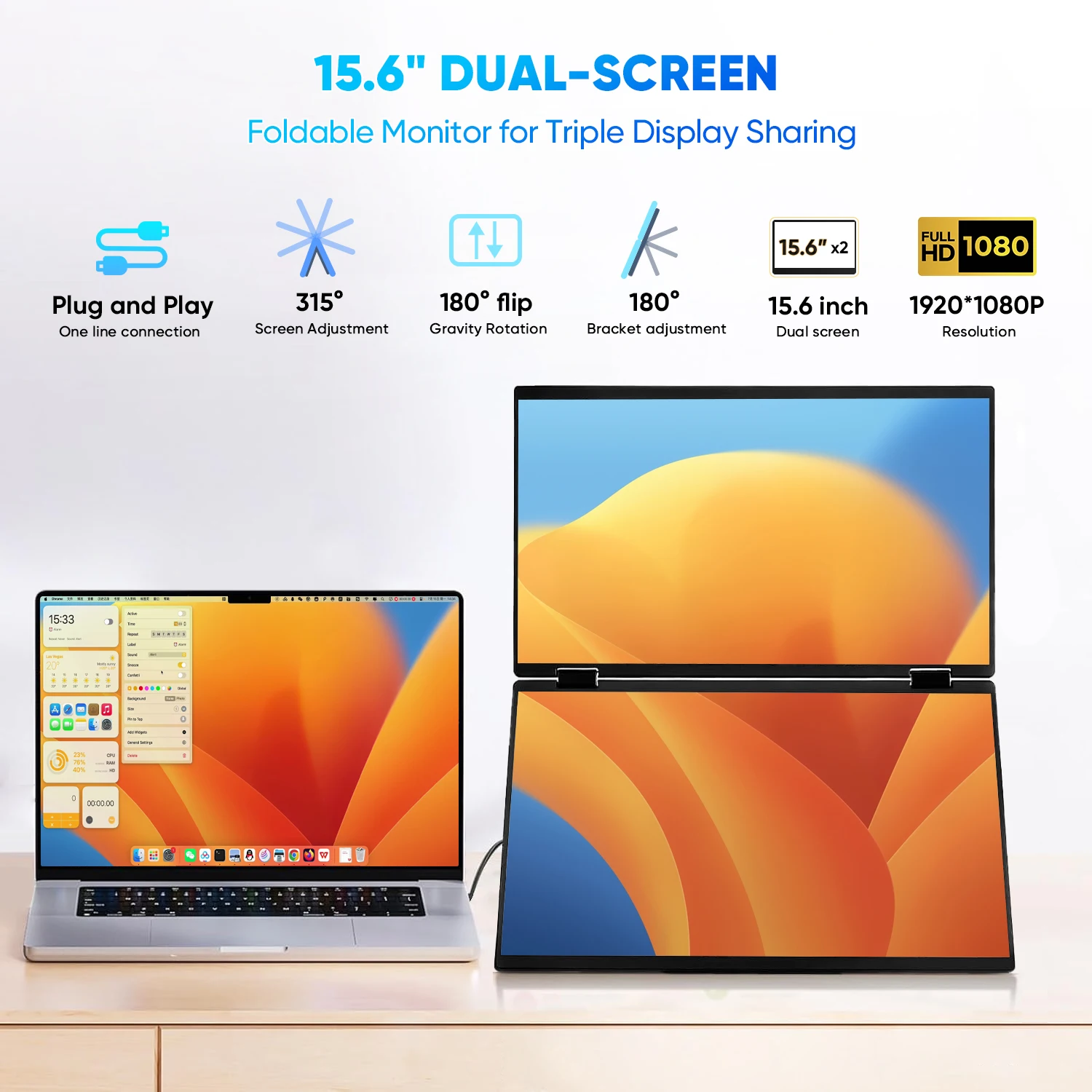 New OEM LCD Dual Screen Portab - Portable Monitor 15.6 Inch 1080P Type C 评论和价格