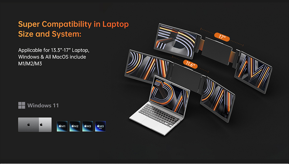 13 14 Inch PC Dual Screen LCD  - Triple Screen Laptop Monitor Foldable 评论和价格