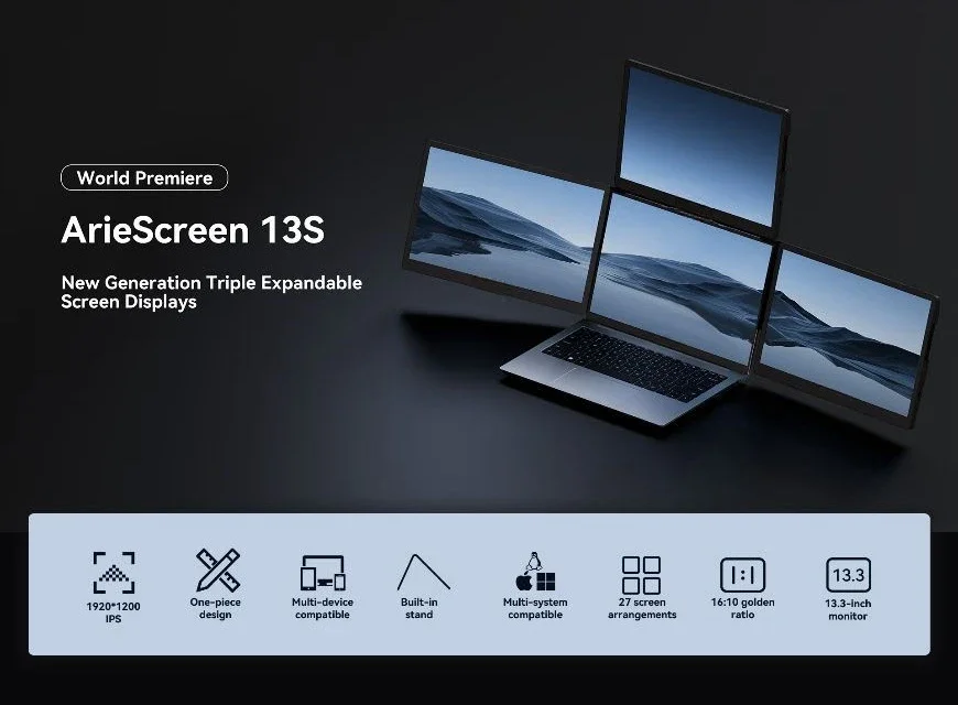 13 inch PC Dual Screen LCD Com - Triple Screen Laptop Monitor Foldable 评论和价格