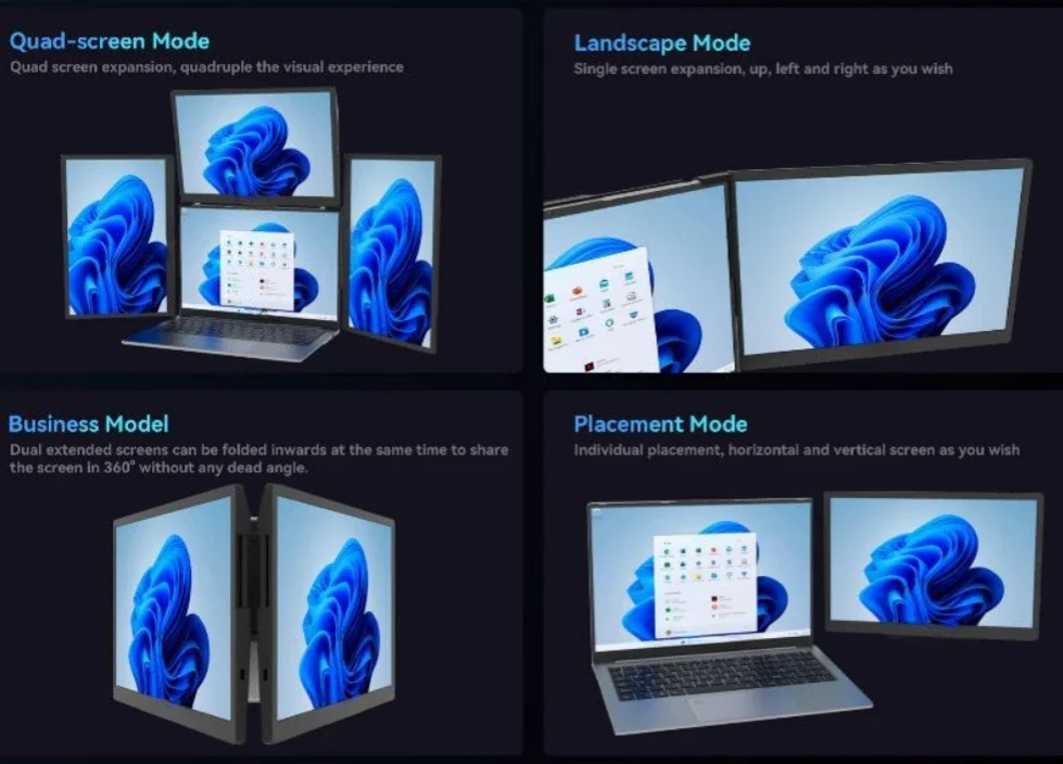 13 inch PC Dual Screen LCD Com - Triple Screen Laptop Monitor Foldable 评论和价格